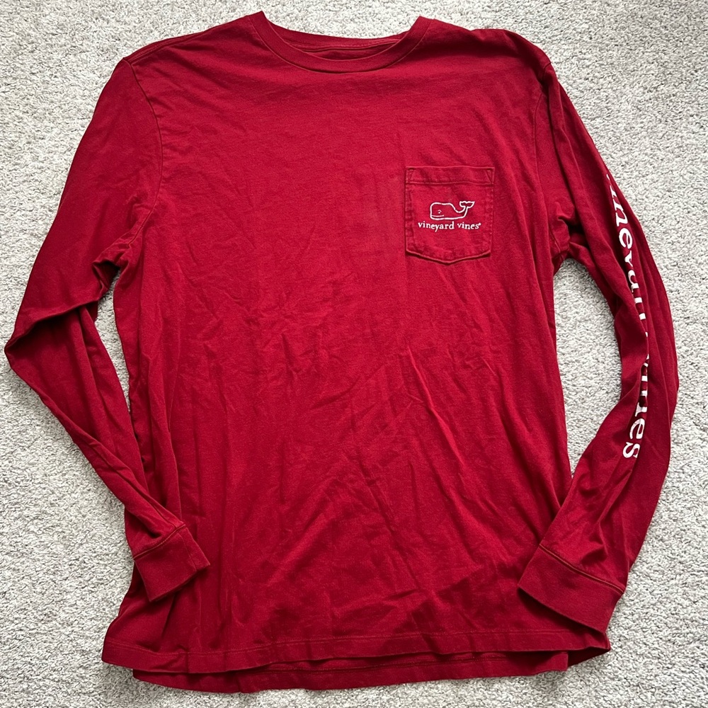 Vineyard Vines Red Long Sleeve Pocket Tee